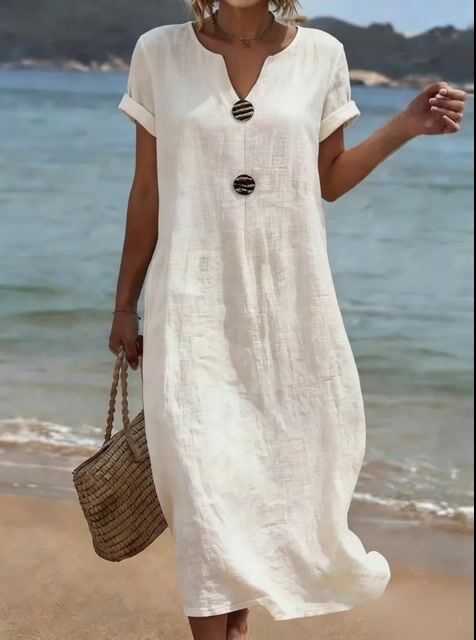 🔥 BUT 2 GET 10% OFF 🔥 Women's Casual Solid Color Cotton Linen Dress