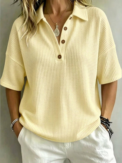 New Arrival 🔥Women's Button-Up Waffle Short Sleeve Shirt