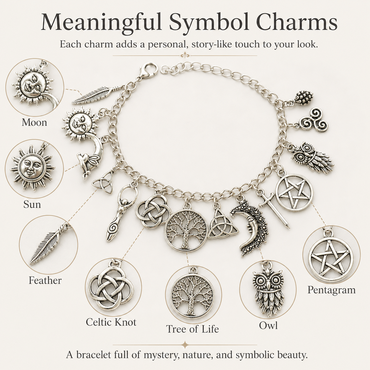 🔥 BUT 2 GET 10% 🔥 Vintage Witchy Charm Bracelet | Celestial Gothic Boho Jewelry for Women
