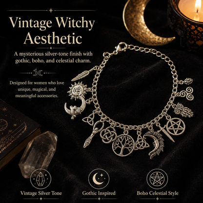 🔥 BUT 2 GET 10% 🔥 Vintage Witchy Charm Bracelet | Celestial Gothic Boho Jewelry for Women