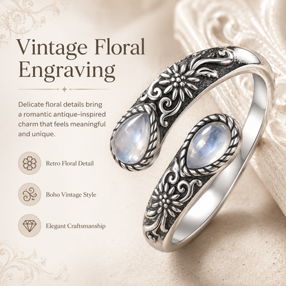 💥 BUT 2 GET 10% 💥Moonstone Bloom Ring | Vintage Style • Adjustable Fit • Timeless Elegance