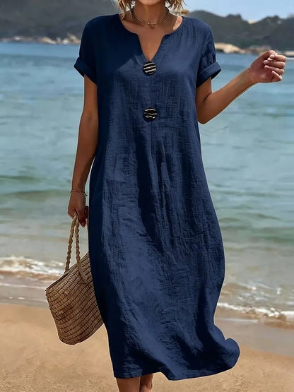 🔥 BUT 2 GET 10% OFF 🔥 Women's Casual Solid Color Cotton Linen Dress