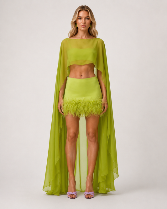 🔥 BUT 2 GET 10% OFF 🔥 Celestia Feathered Satin Skirt Set