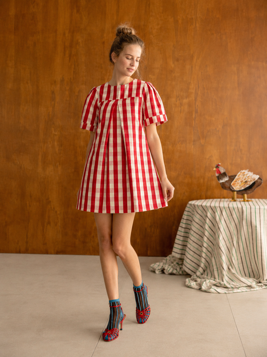 🔥 BUT 2 GET 10% OFF 🔥 Gingham Pleated Mini Dress