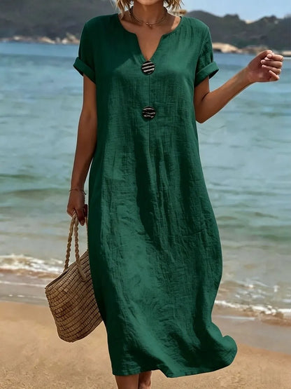 🔥 BUT 2 GET 10% OFF 🔥 Women's Casual Solid Color Cotton Linen Dress