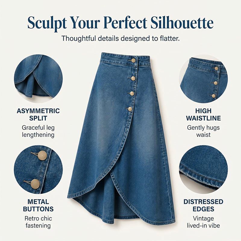 🔥 BUT 2 GET 10% OFF 🔥 Women's High-Waist Irregular Denim Skirt– Effortless Vintage Style