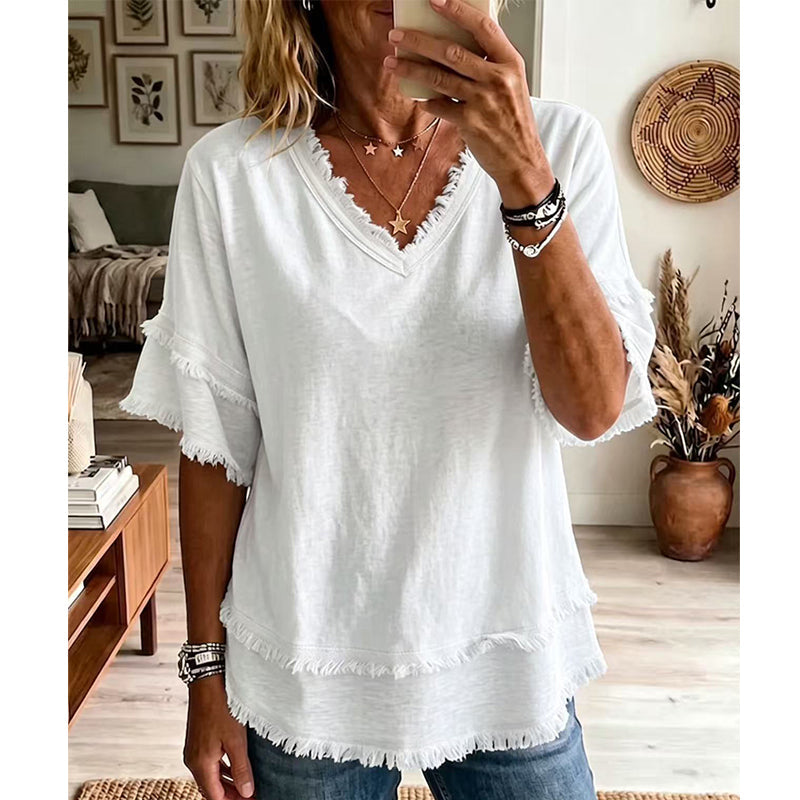 👚✨ Stylish V-neck top – breathable, loose fit, perfect for casual summer days!
