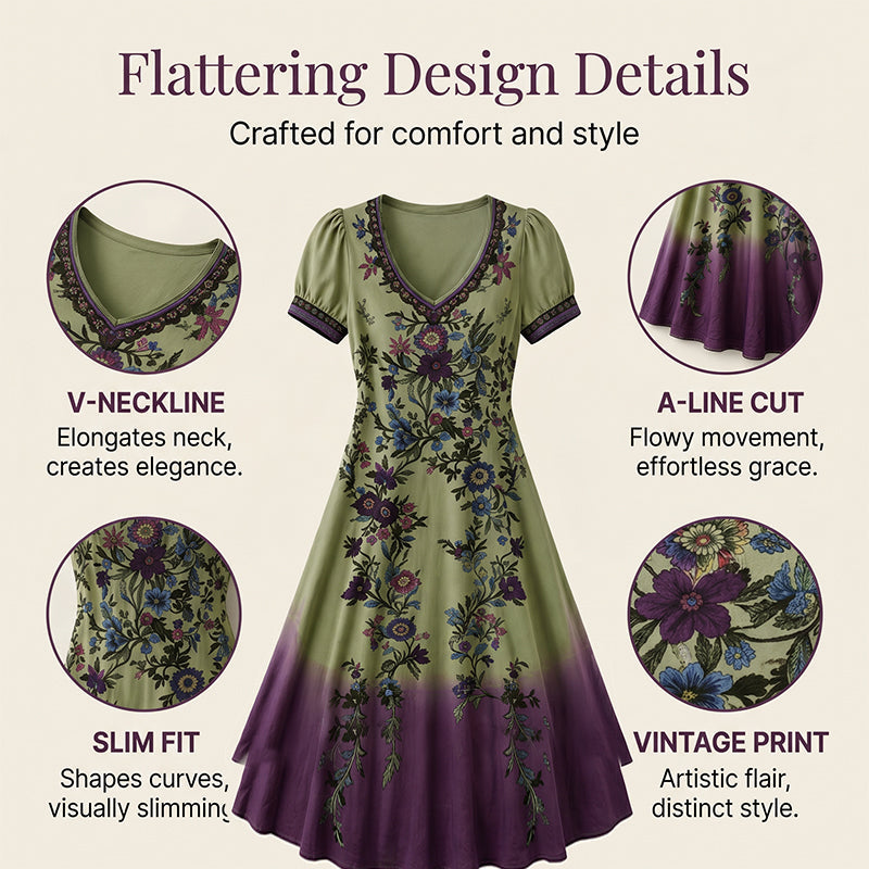 🔥 BUT 2 GET 10% OFF 🔥 Vintage Floral V-Neck Maxi Dress for Women