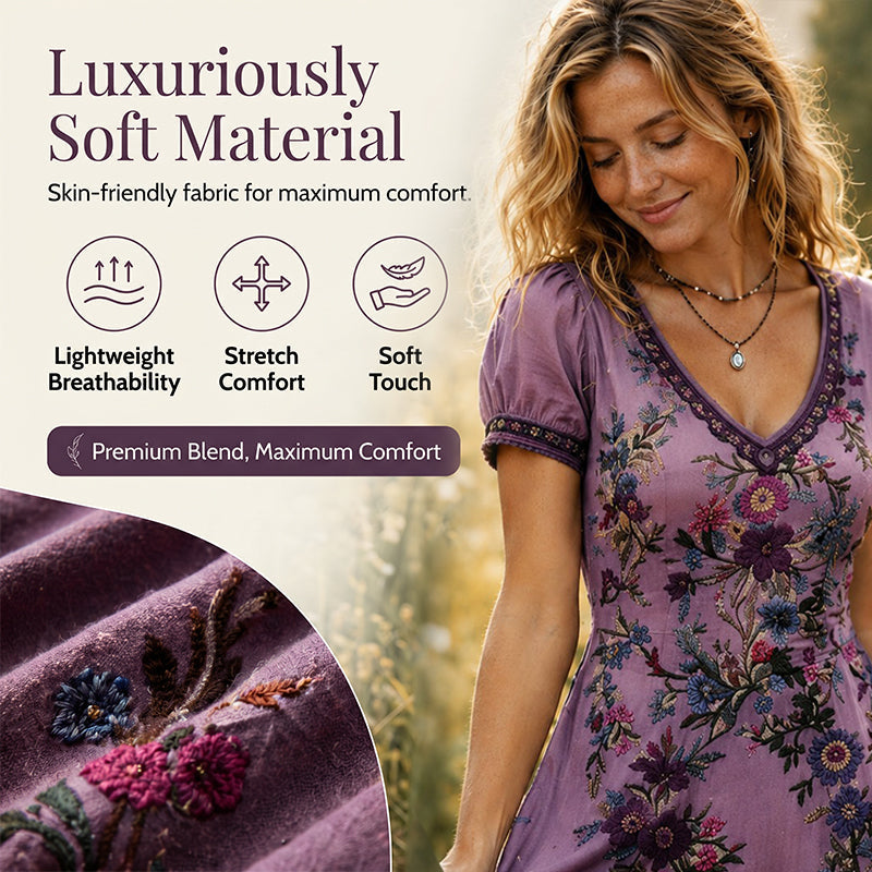 🔥 BUT 2 GET 10% OFF 🔥 Vintage Floral V-Neck Maxi Dress for Women