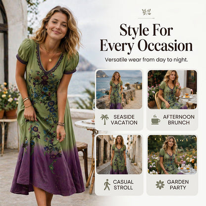 🔥 BUT 2 GET 10% OFF 🔥 Vintage Floral V-Neck Maxi Dress for Women