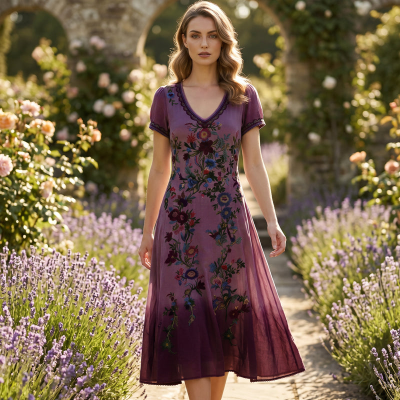 🔥 BUT 2 GET 10% OFF 🔥 Vintage Floral V-Neck Maxi Dress for Women