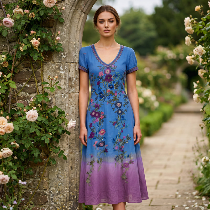🔥 BUT 2 GET 10% OFF 🔥 Vintage Floral V-Neck Maxi Dress for Women