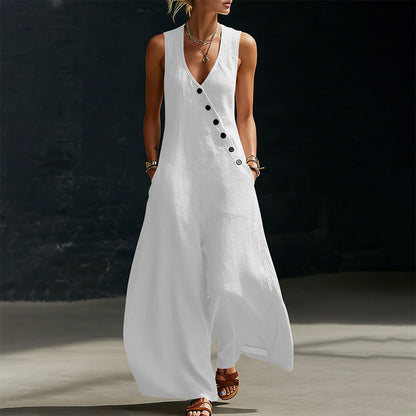 🔥 BUT 2 GET 10% OFF 🔥  Sleeveless V-Neck Jumpsuit with Pockets for Women