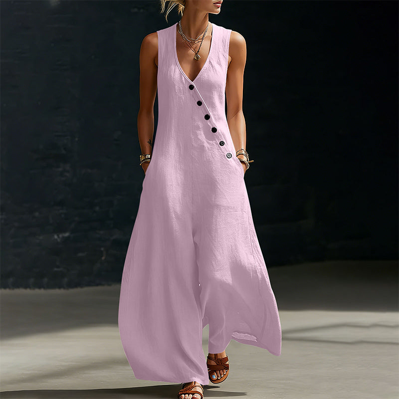 🔥 BUT 2 GET 10% OFF 🔥  Sleeveless V-Neck Jumpsuit with Pockets for Women