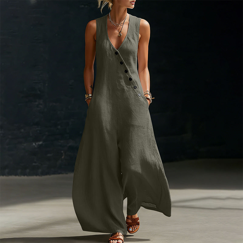 🔥 BUT 2 GET 10% OFF 🔥  Sleeveless V-Neck Jumpsuit with Pockets for Women