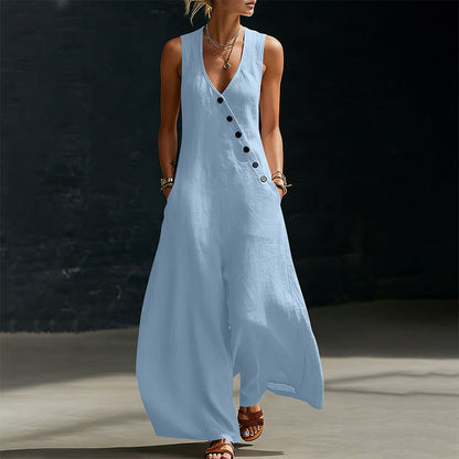 🔥 BUT 2 GET 10% OFF 🔥  Sleeveless V-Neck Jumpsuit with Pockets for Women