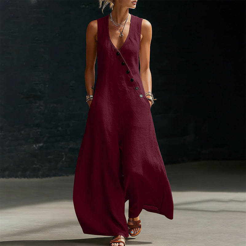 🔥 BUT 2 GET 10% OFF 🔥  Sleeveless V-Neck Jumpsuit with Pockets for Women