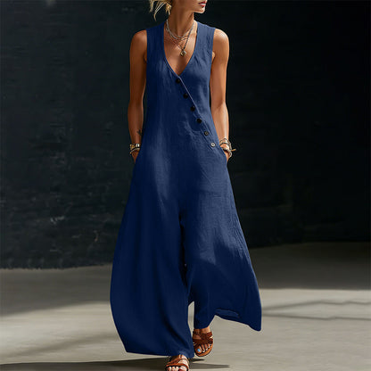 🔥 BUT 2 GET 10% OFF 🔥  Sleeveless V-Neck Jumpsuit with Pockets for Women