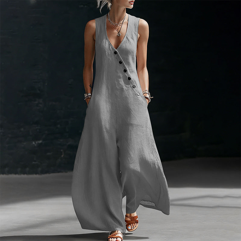 🔥 BUT 2 GET 10% OFF 🔥  Sleeveless V-Neck Jumpsuit with Pockets for Women