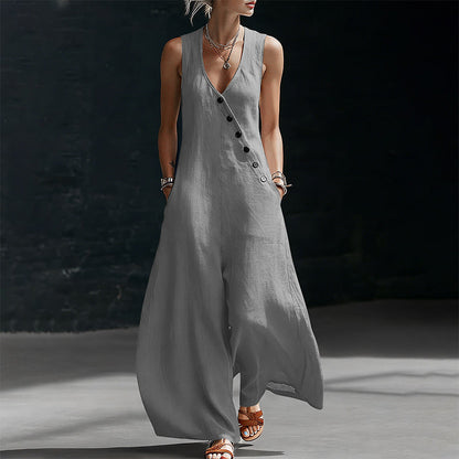 🔥 BUT 2 GET 10% OFF 🔥  Sleeveless V-Neck Jumpsuit with Pockets for Women